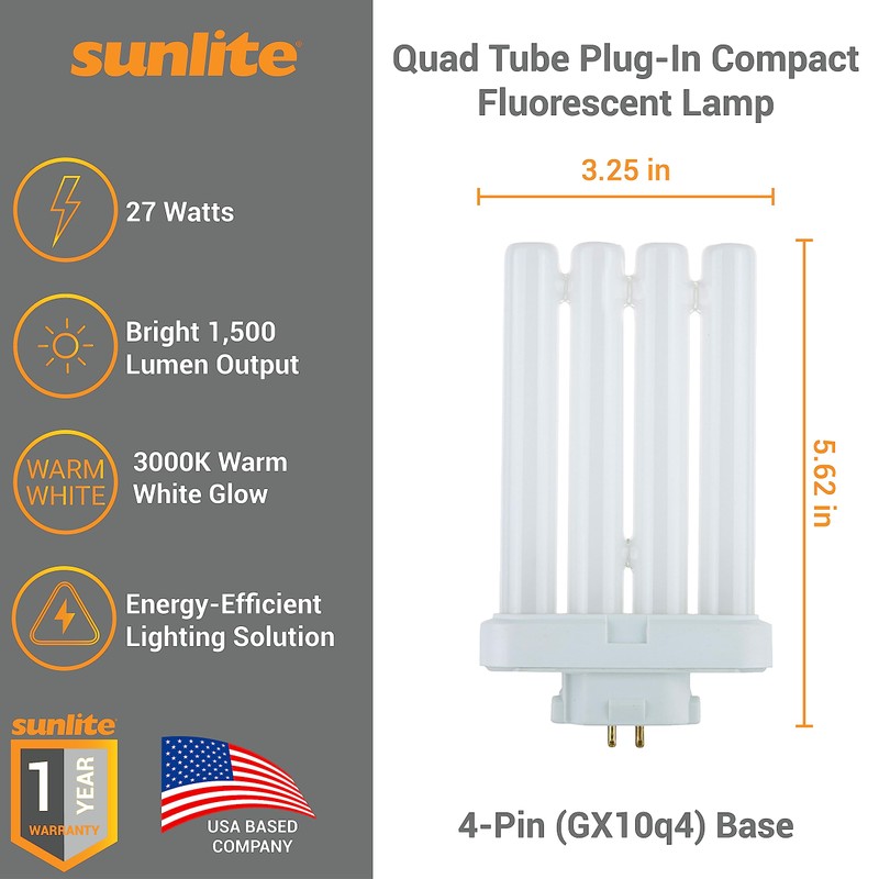 Sunlite 40530 FML27/30K/2PK Quad Tube Plug-in Compact Fluorescent Lamp, FML