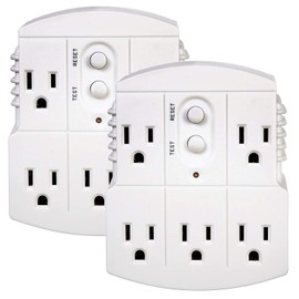 Tower Manufacturing 30440003 Auto-Reset 15 AMP Grounded 3-Prong GFCI 5-Outlet Adapter, White [2 Pack]