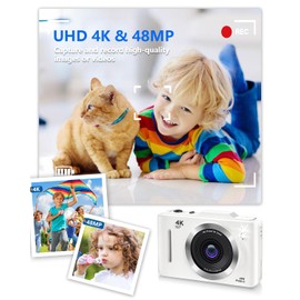 Digital Camera, FHD 1080P Kids Camera Digital with 16x Zoom Anti Shake, 32GB Card, 4K 48MP Portable Compact Point and Shoot Cameras, Vintage Small Camera for Teens Beginner Kids Present