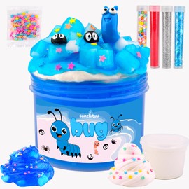 Sanzhituu Clear Slime for Kids, 7oz. with 1oz. Butter Slime, Slime Kit for Girls Ages 8-12, Kids Slime Set Party, Goodie Bag Stuffers, Cute Charms, Perfect for Christmas, Birthday Gift (Blue)