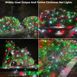 Christmas Lights Outdoor Christmas Decorations for Bushes,100LED 5X5ft Connectable Bush Christmas Lights Outdoor Yard Mesh Shrub Net Lights for Party, Holiday, Wedding, Tree,Bushes (Red White Green)