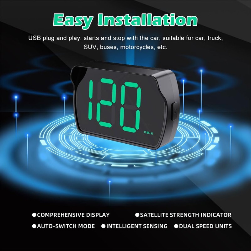 GPS Digital Speedometer, HUD GPS Digital Speed Meter, MPH Speedo,