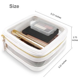 Yeeits Clear Makeup Bag Mini Emergency Bag for School Small Cosmetic Bag Transparent Toiletry Bag Car Makeup Bag with Zipper for Travel TSA Approved PU Leather Pouch for Organizing (White)