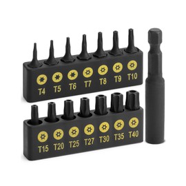 Bates Torx Bit Set, 15 Pieces T4-T40, Tamper Proof Security Star Bits, 1/4 Hex Screwdriver Set
