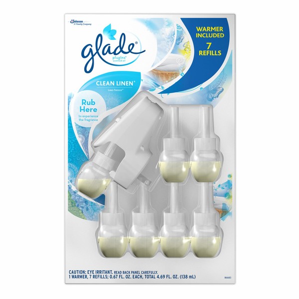 Glade Scented Oil Refills, Clean Linen (7 Pack & Warmer), 7 Count