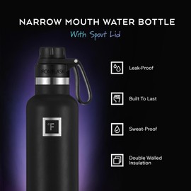 IRON °FLASK Stainless Steel Water Bottle with 3 Lids, Leak-Proof Thermos Flask, Metal Water Bottle, Double-Walled Insulated, BPA-Free, for Sports, School, Fitness, Camping
