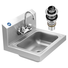 BIEAMA Stainless Steel Hand Sink, NSF Wall Mount Commercial Hand Washing Sink with Strainer and Faucet, for Home, Stores, Restaurants, Bars,17”x 15"