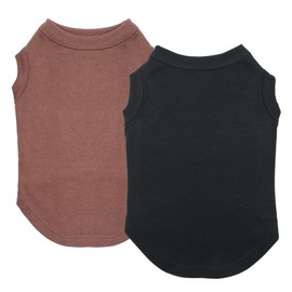 Izefia 2-Piece Dog Shirts, 10 Colors & 7 Combinations, Breathable Cotton T-Shirts & Tank Tops for Small Dogs & Puppies, Black and Brown, Large (Chest: 18.1", Neck: 11.8", Back: 13")