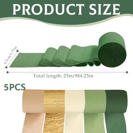 5 Rolls Crepe Paper Green Gold, Wedding Decorations Party Decorations, Streamers Green, for Boho Bridal Party, Baby Party, Bachelorette, Birthday, Anniversary Background Decorations