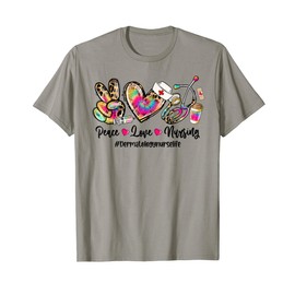 Peace Love Nursing Dermatology Nurse Life Tie Dye Leopard T-Shirt