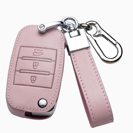 ontto Leather Car Key fob Cover fit for KIA Rio 3 K2 Ceed Cerato K3 K5 Sorento Sportage Soul K4 Picanto Optima Forte Stinger Flip Key case Key Holder Shell Bag Keychain Keyring Accessories Pink C