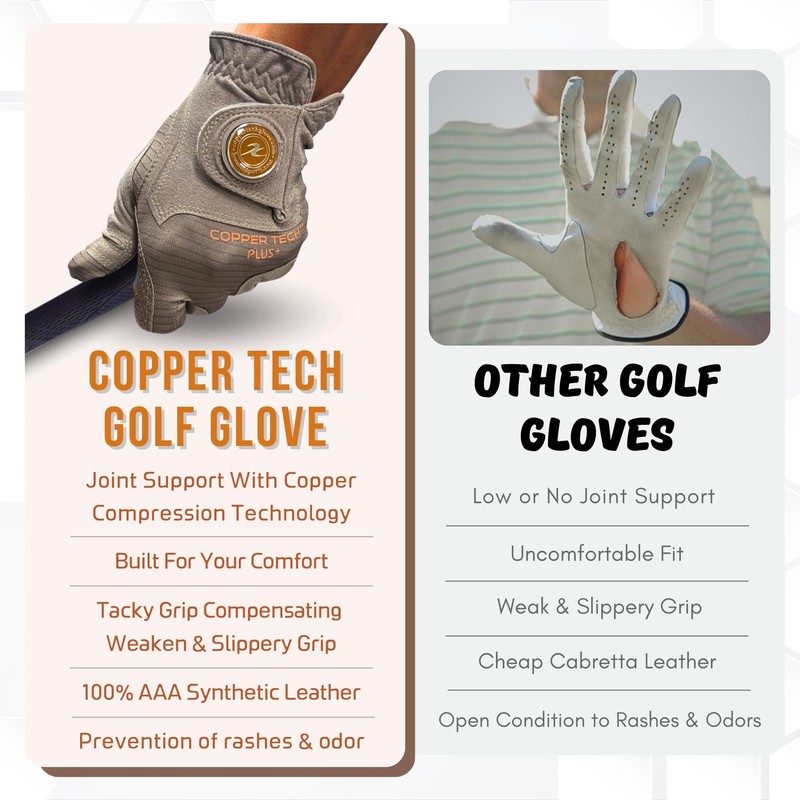 Copper Tech Men’s Golf Gloves - Joint Support for Golfers
