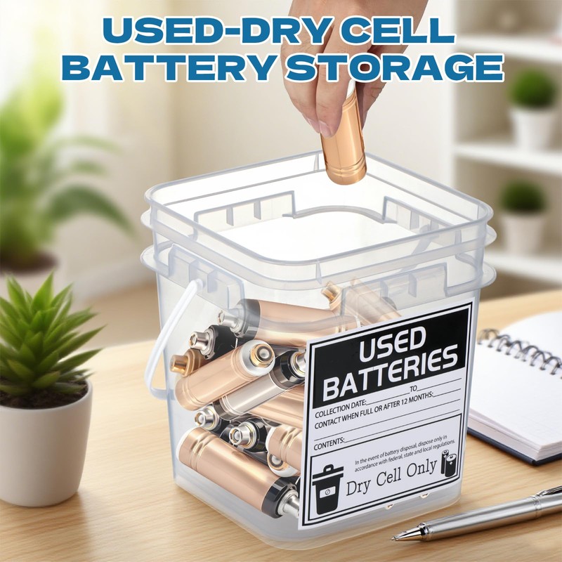 3 Pcs Battery Disposal Container 1 Gallon Dry Cell Storage
