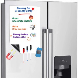 SOZOMO Pizarron Blanco Magnetico para Refrigerador(30*45cm), Pizarra de Borrado en Seco para Oficina, Calendario Magnético de Pizarra Blanca, con 3 Magnetico Rotulador Borrable y 1 Goma de Borrar, para Memo Recordatorio Plan Diario Avisos etc