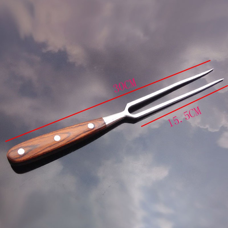 Barbecue Fork with Wooden Handle Stainless Steel Multifunction Nonstick Barbecue