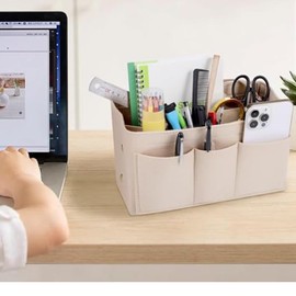 JHZXing Handbag Organiser, Felt Bag Organiser, Khaki Multi-Pocket Handbag Inner Bag, Bag in Bag Organiser, with Zip for Women, Girls, 10.63 x 5.9 x 6.3 Inches (M)