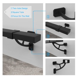 AMSOOM Bar Foot Rail Kit- Railings Hardware for Indoor and Outdoor Heavy Duty Steel Combination Wall Mount Rail Brackets and Square Tube.(Black, 3 Feet)