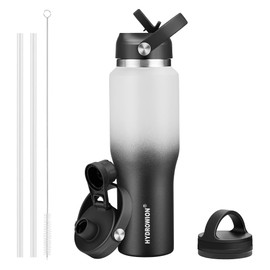 HYDROWION Insulated Water Bottle, 32oz Water Bottle with Straw Lid, Double Walled Leak Proof 32oz Vacuum Bottle (Cold for 48 Hrs,Hot for 24 Hrs) Fit in Any Car Cupholder, White&Black