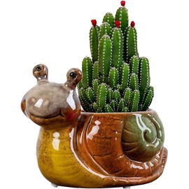 WENDIN Cute Ceramic Succulent Pot Small Indoor Animal Shaped Planter Cute Cactus Flower Pots with Drainage for Office Desk and Home Garden Decor (Snail)