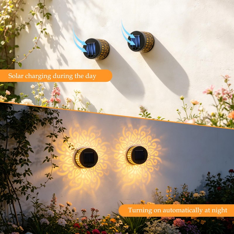 Bajorp Decorative Solar Mandala Lights,Solar Powered Outdoor Deck Step Wall