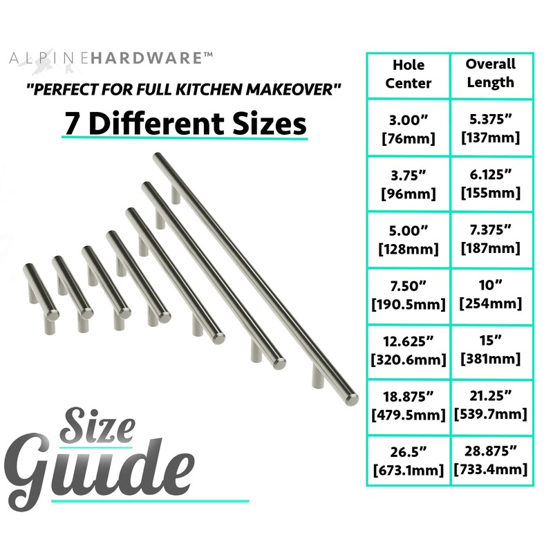 ALPINE HARDWARE Solid Euro Style Bar Pull-25Pack ~3 inch Hole