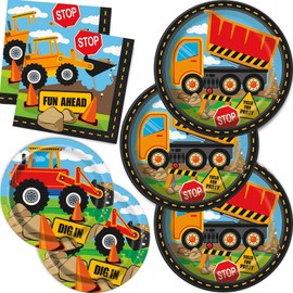 Construction Party Tableware Construction Truck Birthday Party Decorations | Serve 20 Guest Transport Vehicle Party Plates Napkins Construction Themed Party Supplies for Boy Kids
