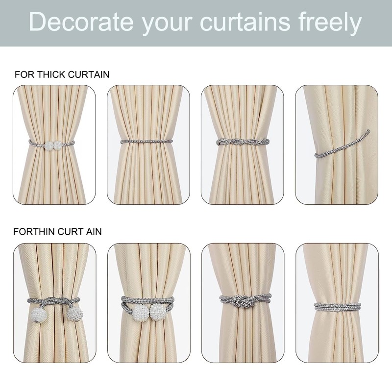 Magnetic Curtain Tiebacks (2 Pack) Pearl Ball Curtain Magnetic TieBacks