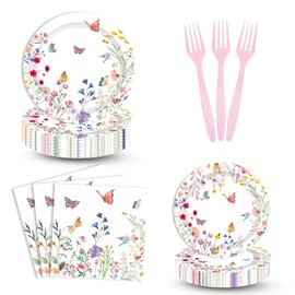 MAYSSKQ 96PCS Wildflower Plates and Napkins Spring Floral Birthday Baby Shower WeddingTableware Set Summer Floral Party Table Decorations Favors Serves 24 Guests