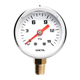 SENCTRL 0-15 Psi Fuel Pressure Gauge, 1-1/2" Dial Size, 1/8" NPT Lower Mount, Silicone Oil Liquid Filled, Stainless Steel Case, Inline Low Pressure Gauge, for Water Oil Air Pressure Test