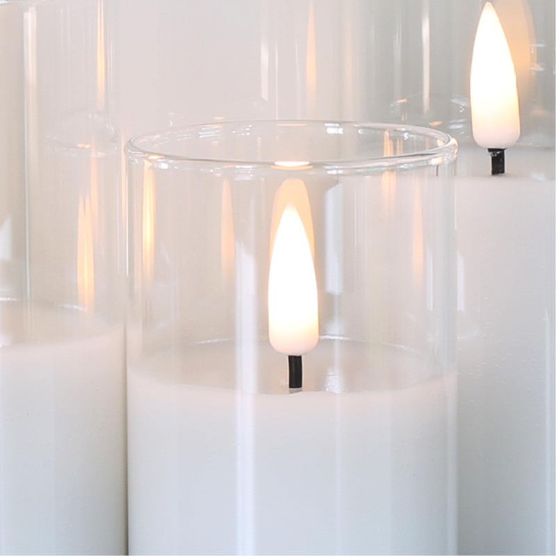 Girimax Slim Clear Glass Flameless Candles with Remote, Flickering Battery