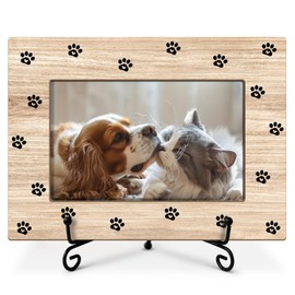 LWBEO Paw Prints Picture Frame, Photo Frame For Pet Owner Wood Picture Frame Gift, Sympathy Gifts For Dog Owner Cat Owner, 4x6 Picture Frame With Stand, Horizontal Picture Frame For Tabletop -41