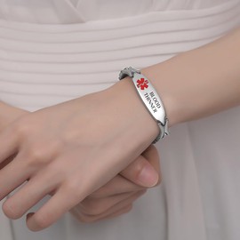 LinnaLove 7 1/2 inch lovely Medical Alert Bracelets for Women stainelss Steel Medical Bracelet has Pre-Engraving Blood THINNER