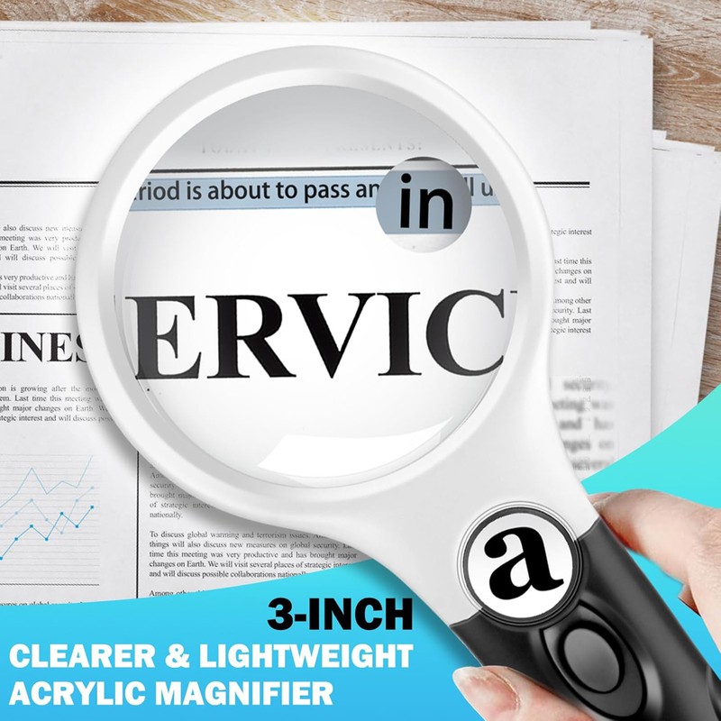 Handheld LED Magnifying Glass with Dual Lenses for Reading, Coins