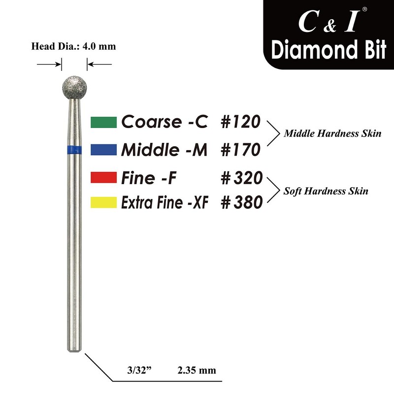 C & I Diamond Nail Drill, Ball Shape Head E-File,