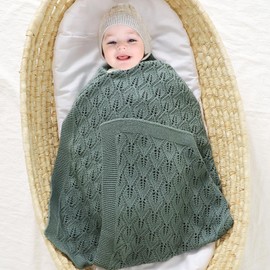 mimixiong 100% Cotton Knitted Cellular Baby Blanket for Boys and Girls (Dark Green)