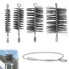 Stove Pipe Brush Set of 4 with 30/50/80/150 mm Brushes, Includes 1 m Steel Wire & Push Rod - Chimney Brush for Fireplace, Stove Pipe & Flue Pipe Cleaning