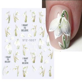 Flower Nail Art Stickers Decals 5D Stereoscopic Embossed Flowers Nail Stickers Spring Self-Adhesive Nail Art Supplies White Floral Acrylic Engraved Decals Sliders for Summer Nail Art Decorations, 3PCS