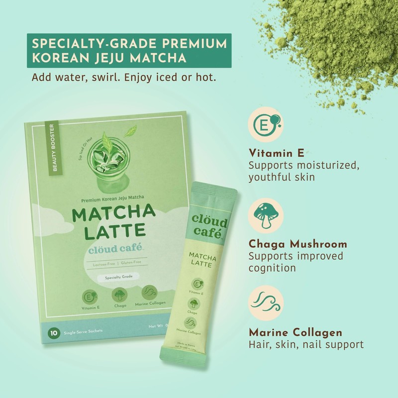 Clöud Café Collagen Infused Matcha Latte Instant Tea Powder -
