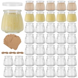 SZUAH 4 oz Glass Yogurt Jars with Lids 40Pack, Glass Pudding Jars for Jam, Jelly, Honey, Wedding Favors(4fl.oz, Set of 40)