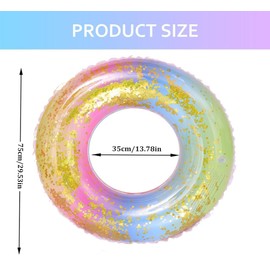 Inflatable Swimming Ring FaJoek Swimming Ring Adults Children Rainbow Sequins Swimming Ring Large Rainbow Swimming Ring Transparent Swimming Ring (Glitter Rainbow)