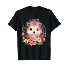 Cute Hedgehog With Flowers I Hedgehog T-Shirt