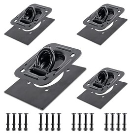 Black 4Pack X Recessed Tie Down D-Rings Anchor, 6,000 lb. Capacity, with Backing Support Plates, for Flatbed Trailer/Truck, Great for Securing Equipment, Cargo and Other Loads