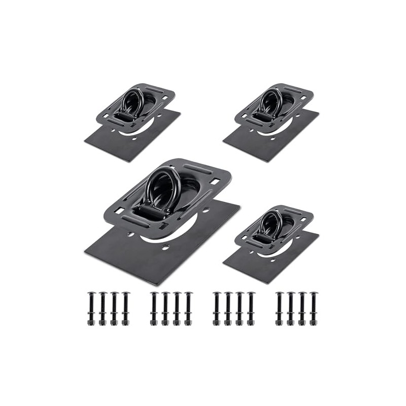 Black 4Pack X Recessed Tie Down D-Rings Anchor, 6,000 lb.