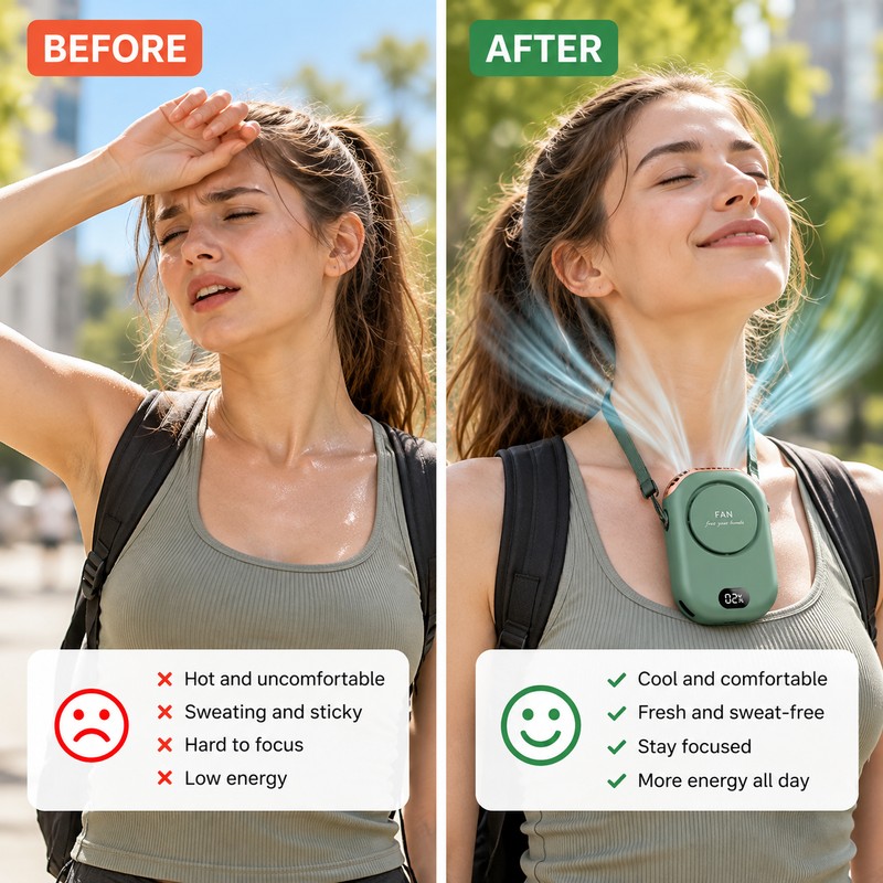 Portable Wearable Fan for Outdoor Use – 3-Speed Rechargeable Cooling