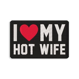 BAVAHA (3in) I Love My Hot Wife Velcro Patches Iron On Red Heart Patches Valentine Gifts for Wife, Girlfriend, Women Love Letters Patch Iron Sew On Embroidered Patch Applique for Clothes, Hats, Bags