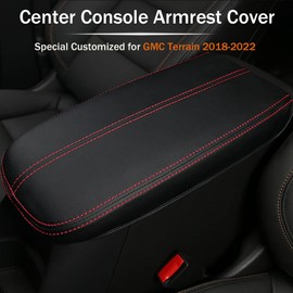 LEXLEY for GMC 2018 2019 2020 2021 2022 2023 2024 2025 Terrain Accessories Front Armrest Box Cover Center Console Pad Waterproof Anti-Scratch Leather Protector Covers-Red Stitches