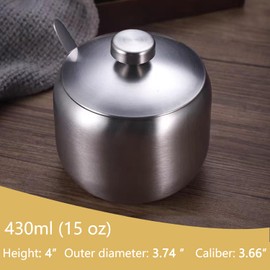 hiwafifi 15oz Sugar Bowl with Lid And Spoon, Stainless Steel Sugar Creamer Container, Round Sugar Jar, Durable Sugar Pot for Coffee Bar Accessories, Coffee Bar Decor, Home and Kitchen Storage