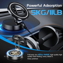 ALAFLY Vacuum Magnetic Car Phone Holder for Magsafe, Durable Metal Suction Cup Mount, 360°Adjustable & Pocket Size Foldable Compatible with iPhone&Android, for Car/Gym/Mirror/Smooth Surface, Black