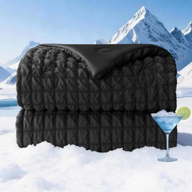 bedsmile Seersucker Cooling Comforter King Size, Q-Max 0.45 Reversible Cooling Blanket for Hot Sleepers, Breathable Lightweight Silk Smooth Summer Bedding, Quilted Ice Blanket, Black