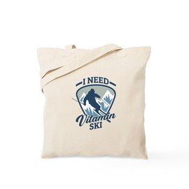 CafePress Skier Skiing Alpine Downhill Vitam Reusable Natural Beige Canvas Shopping Bag